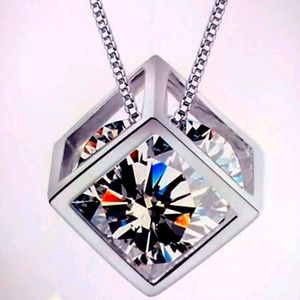 Crystal Ice Cube Cubic Zircon pendant necklace